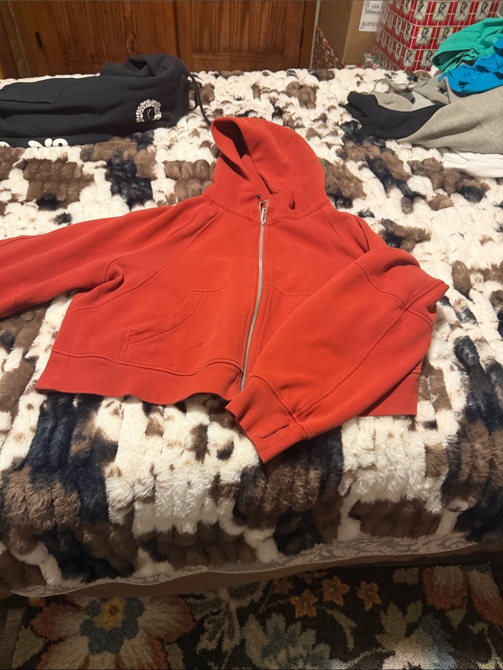lululemon athletica Orange Cropped Hooded Zip Jacket